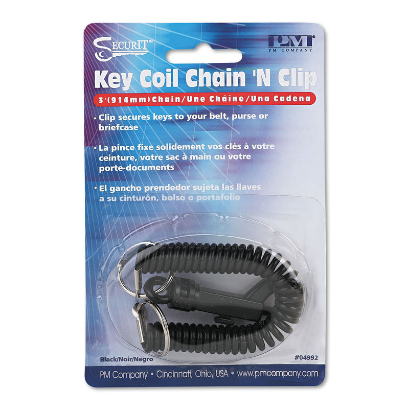 SecurIT Key Coil Chain 'N Clip Wearable Key Organizer, Flexible Coil, Black