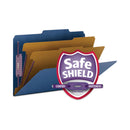 Smead Six-Section Pressboard Top Tab Classification Folders with SafeSHIELD Fasteners, 2 Dividers, Legal Size, Dark Blue, 10/Box