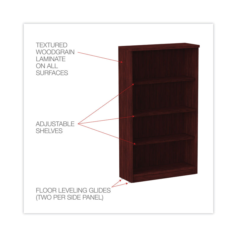 Alera Valencia Series Bookcase, Four-Shelf, 31.75w x 14d x 54.88h, Mahogany