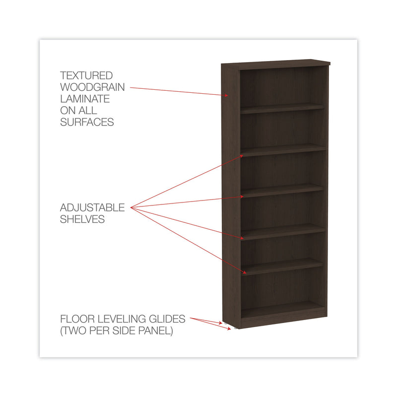 Alera Valencia Series Bookcase, Six-Shelf, 31.75w x 14d x 80.25h, Espresso