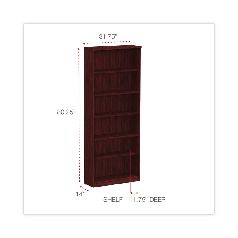 Alera Valencia Series Bookcase, Six-Shelf, 31.75w x 14d x 80.25h, Mahogany