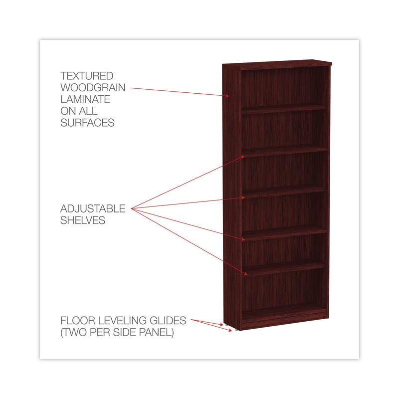 Alera Valencia Series Bookcase, Six-Shelf, 31.75w x 14d x 80.25h, Mahogany