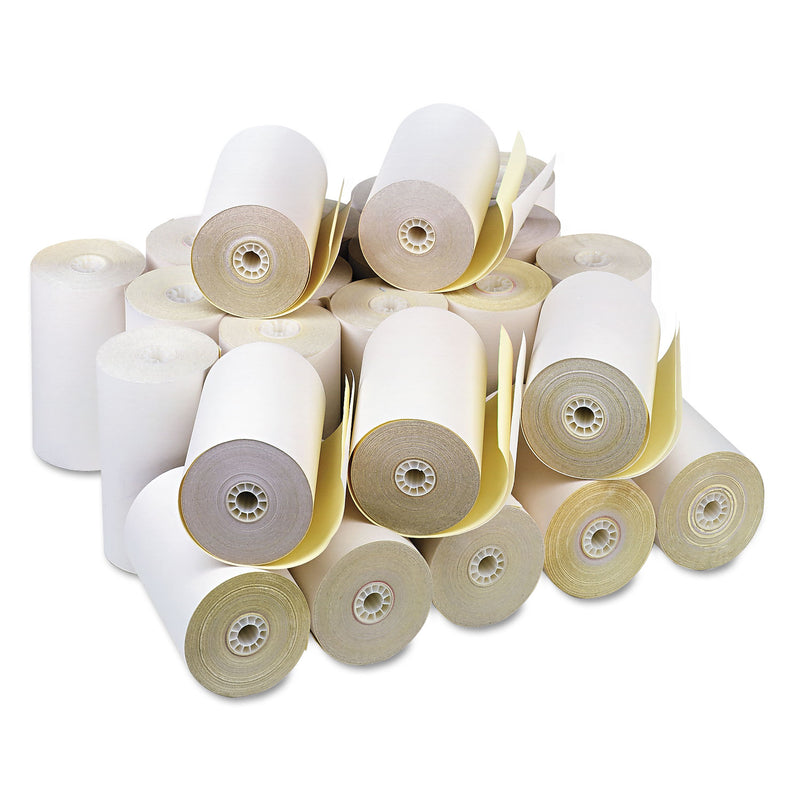 Iconex Impact Printing Carbonless Paper Rolls, 4.5" x 90 ft, White/Canary, 24/Carton