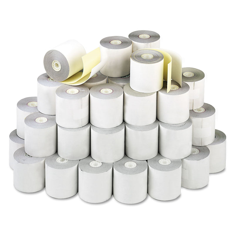 Iconex Impact Printing Carbonless Paper Rolls, 2.25" x 70 ft, White/Canary, 50/Carton
