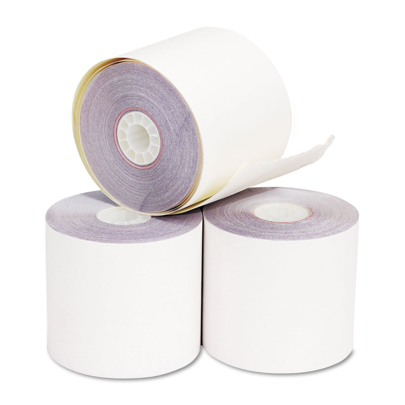 Iconex Impact Printing Carbonless Paper Rolls, 2.25" x 70 ft, White/Canary, 50/Carton