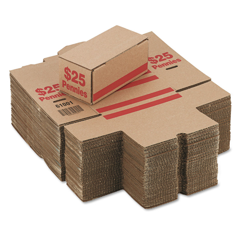 Iconex Corrugated Cardboard Coin Storage with Denomination Printed On Side, 8.5 x 4.38 x 3.63, Red
