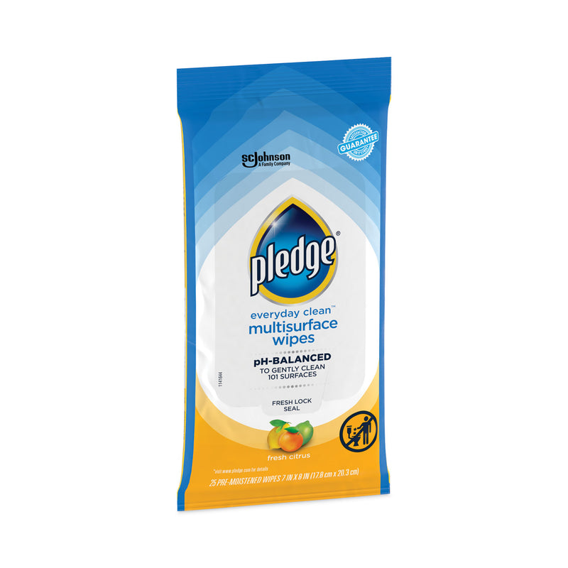 Pledge Multi-Surface Cleaner Wet Wipes, Cloth, 7 x 10, Fresh Citrus, 25/Pack, 12/Carton