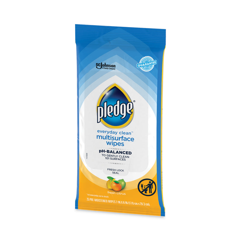 Pledge Multi-Surface Cleaner Wet Wipes, Cloth, 7 x 10, Fresh Citrus, 25 Wipes