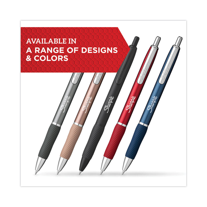Sharpie S-Gel Premium Metal Barrel Gel Pen, Retractable, Medium 0.7 mm, Black Ink, Black Barrel, Dozen