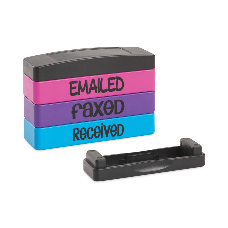 Trodat Interlocking Stack Stamp, EMAILED, FAXED, RECEIVED, 1.81" x 0.63", Assorted Fluorescent Ink