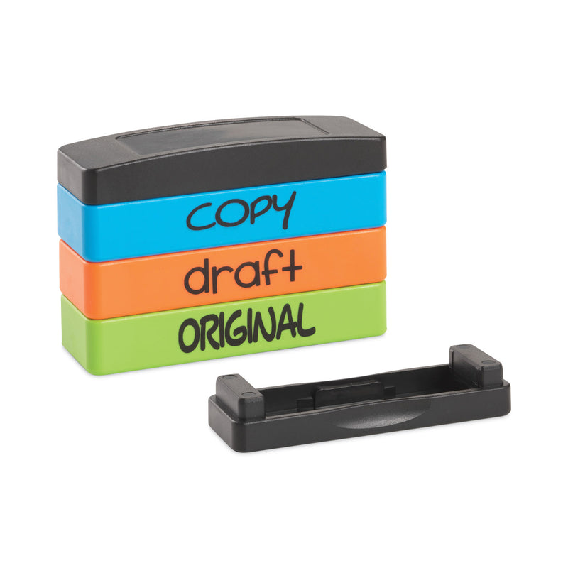 Trodat Interlocking Stack Stamp, COPY, DRAFT, ORIGINAL, 1.81" x 0.63", Assorted Fluorescent Ink