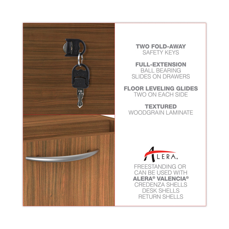 Alera Valencia Series Full Pedestal File, Left/Right, 3-Drawer: Box/Box/File, Legal/Letter, Modern Walnut,15.63 x 20.5 x 28.5