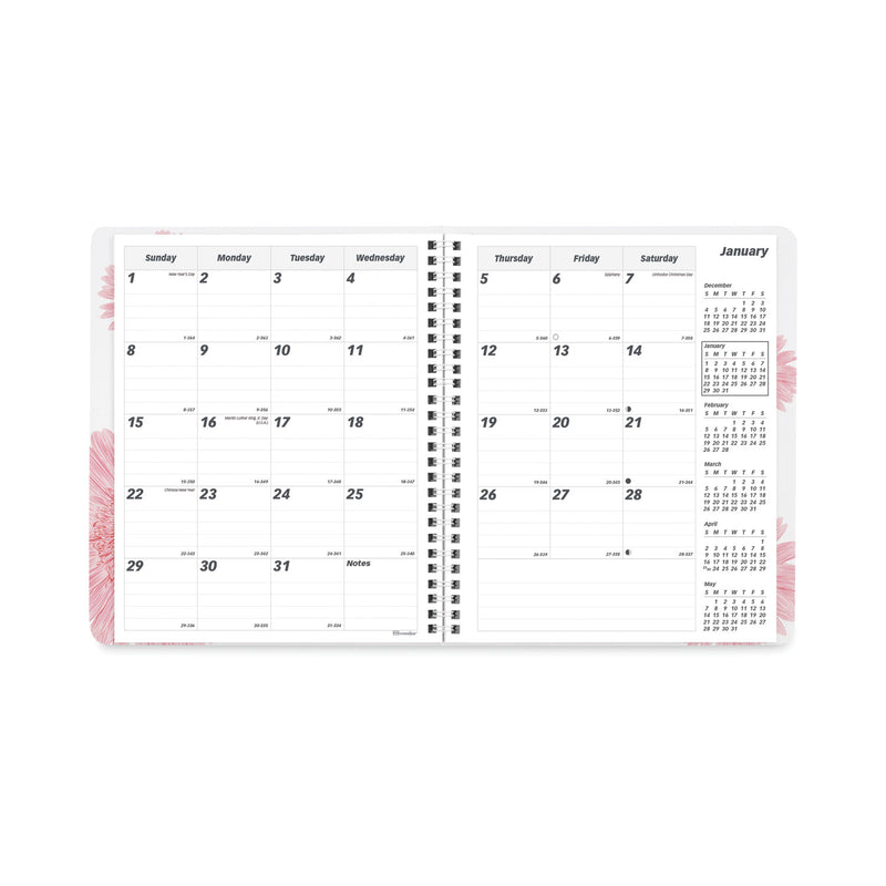 Brownline Essential Collection 14-Month Ruled Monthly Planner, 8.88 x 7.13, Daisy Black/Pink Cover, 14-Month (Dec to Jan): 2022 to 2023