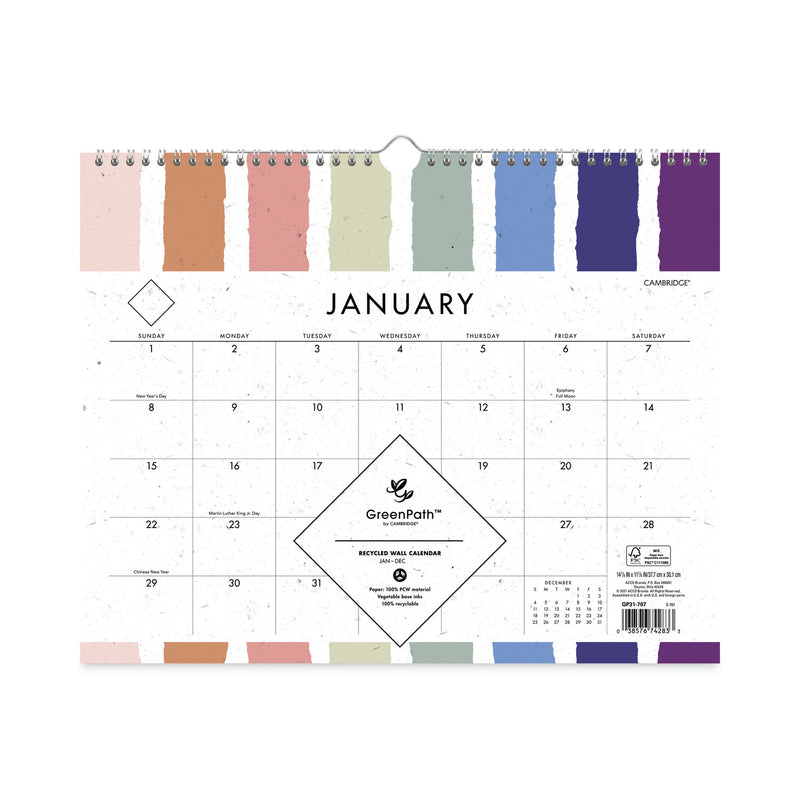 Cambridge GreenPath Wall Calendar, 15 x 12, White/Green Sheets, 12-Month (Jan to Dec): 2023