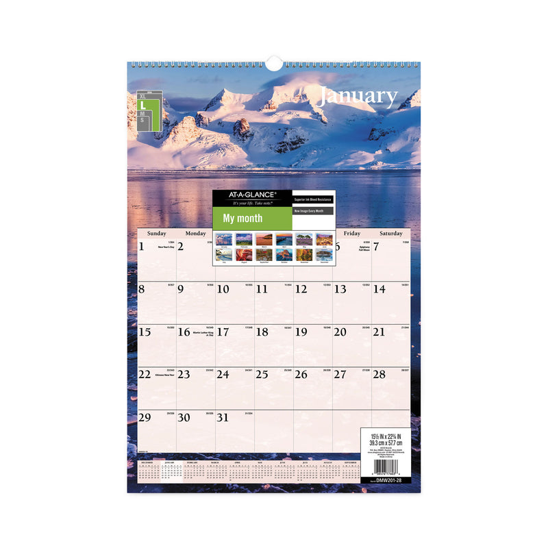 AT-A-GLANCE Scenic Monthly Wall Calendar, Scenic Landscape Photography, 15.5 x 22.75, White/Multicolor Sheets, 12-Month (Jan-Dec): 2023