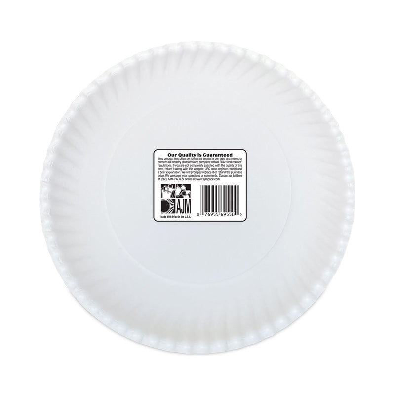 AJM Packaging Corporation Gold Label Coated Paper Plates, 9" dia, White, 120/Pack, 8 Packs/Carton