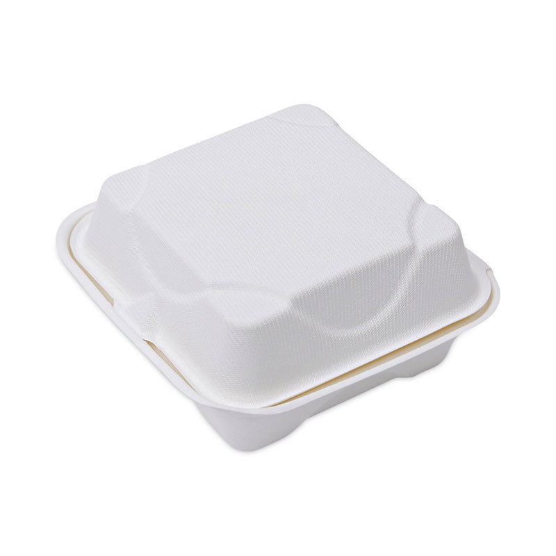 Eco-Products Renewable and Compostable Sugarcane Clamshells, 6 x 6 x 3, White, 50/Pack, 10 Packs/Carton