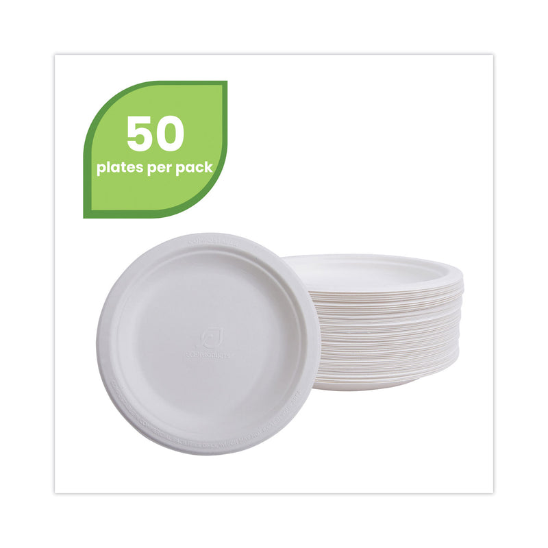 Eco-Products Renewable and Compostable Sugarcane Dinnerware, Plate, 10" dia, Natural White, 50/Pack
