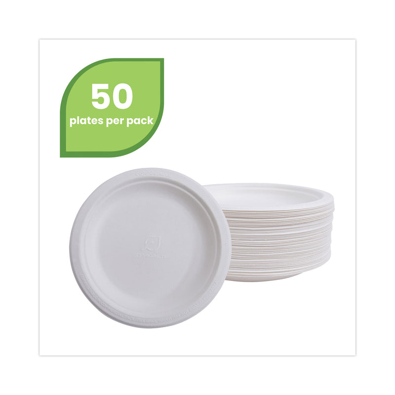 Eco-Products Renewable and Compostable Sugarcane Plates Convenience Pack, 6" dia, Natural White, 50/Pack