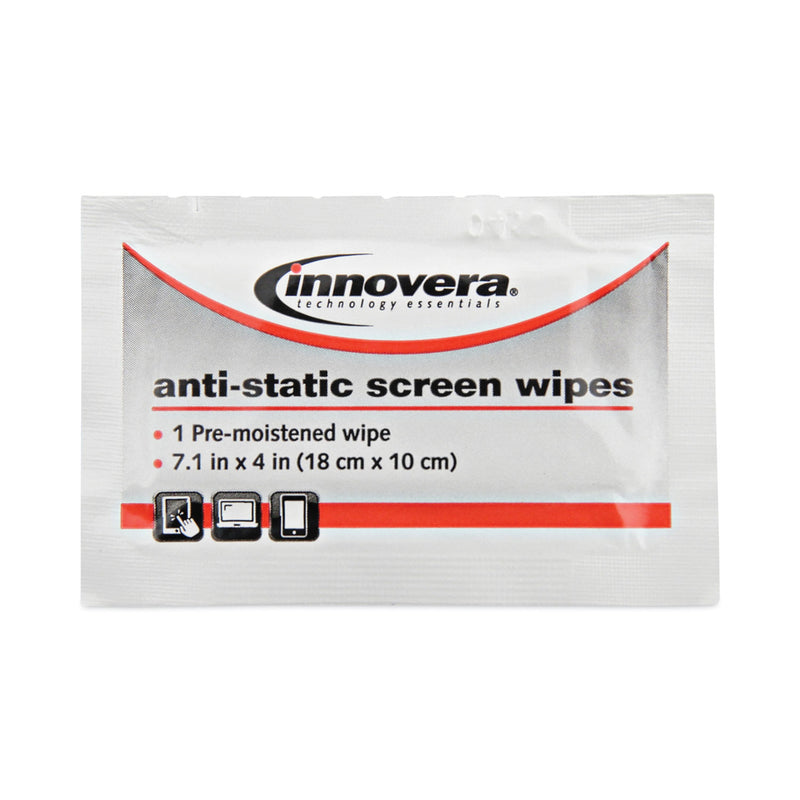 Innovera Antistatic Screen Cleaning Wipes, Cloth, 4.75,  x 7.25, White, 100/Pack