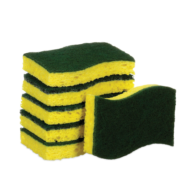 Scotch-Brite Heavy-Duty Scrub Sponge, 4.5 x 2.7, 0.6" Thick, Yellow/Green, 6/Pack