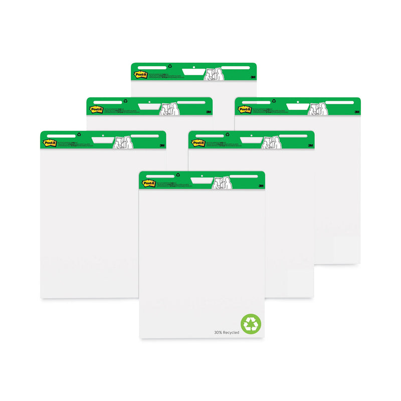 Post-it Vertical-Orientation Self-Stick Easel Pad Value Pack, Green Headband, Unruled, 25 x 30, White, 30 Sheets, 6/Carton