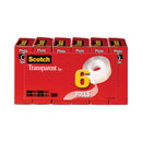 Scotch Transparent Tape, 1" Core, 0.75" x 83.33 ft, Transparent, 6/Pack