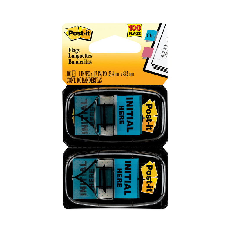 Post-it Arrow Message 1" Page Flags, "Initial Here", Blue, 50 Flags Dispensers/2 Dispensers/Pack