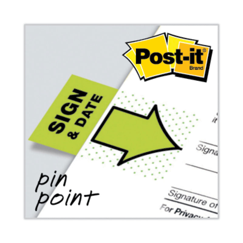Post-it Arrow Message 1" Page Flags, "Sign and Date", Green, 50 Flags/Dispenser, 2 Dispensers/Pack