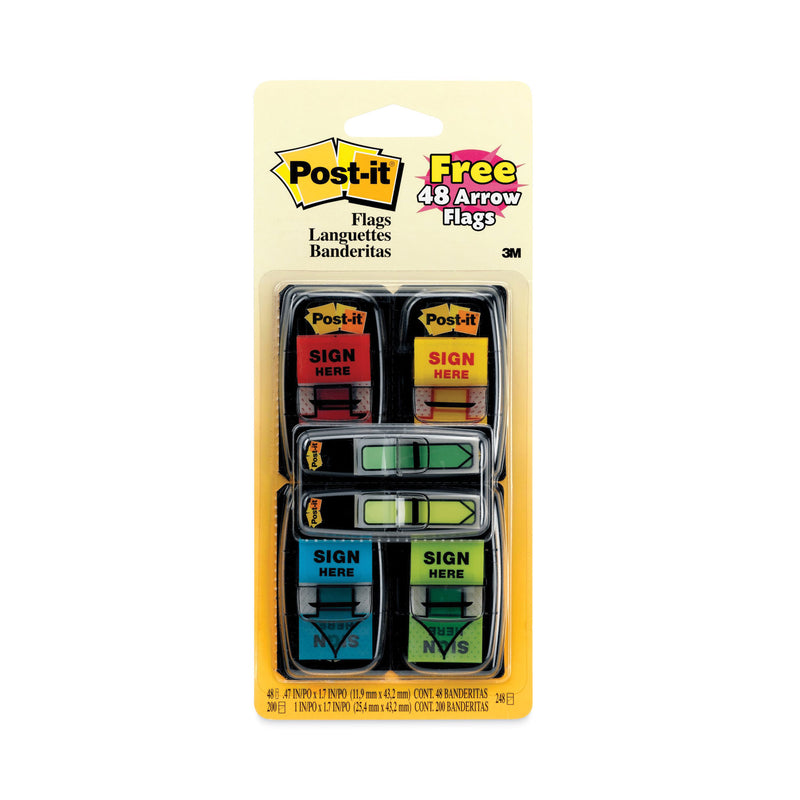 Post-it Arrow Message 1" Page Flags,  200 "Sign Here", 48 Arrow, Four Colors, 248/Pack