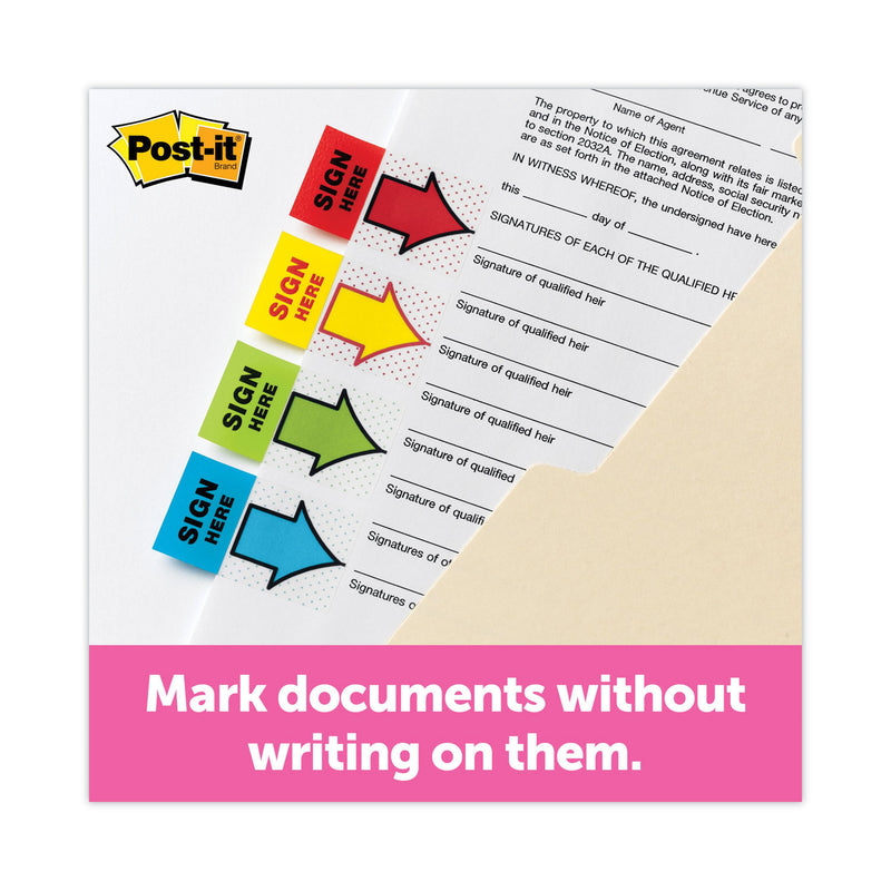 Post-it Arrow Message 1" Page Flags,  200 "Sign Here", 48 Arrow, Four Colors, 248/Pack