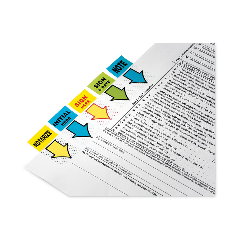 Post-it Arrow Message 1" Page Flags, Sign Here, Yellow, 50 Flags/Dispenser, 12 Dispensers/Pack