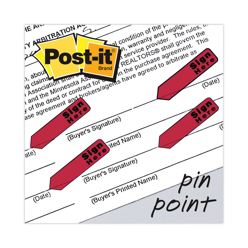 Post-it Arrow Message 0.5" Page Flags in Dispenser, "Sign Here", Red, 20 Flags Dispenser, 4 Dispensers/Pack