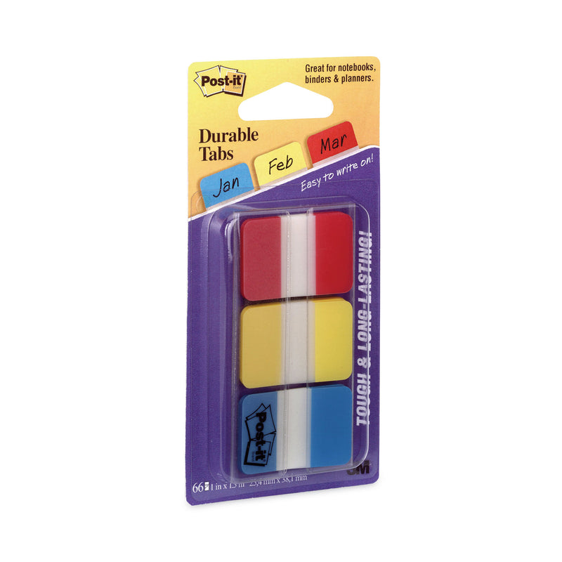 Post-it 1" Plain Solid Color Tabs, 1/5-Cut, Assorted Primary Colors, 1" Wide, 66/Pack