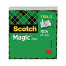 Scotch Magic Tape Refill, 1" Core, 0.75" x 83.33 ft, Clear, 3/Pack