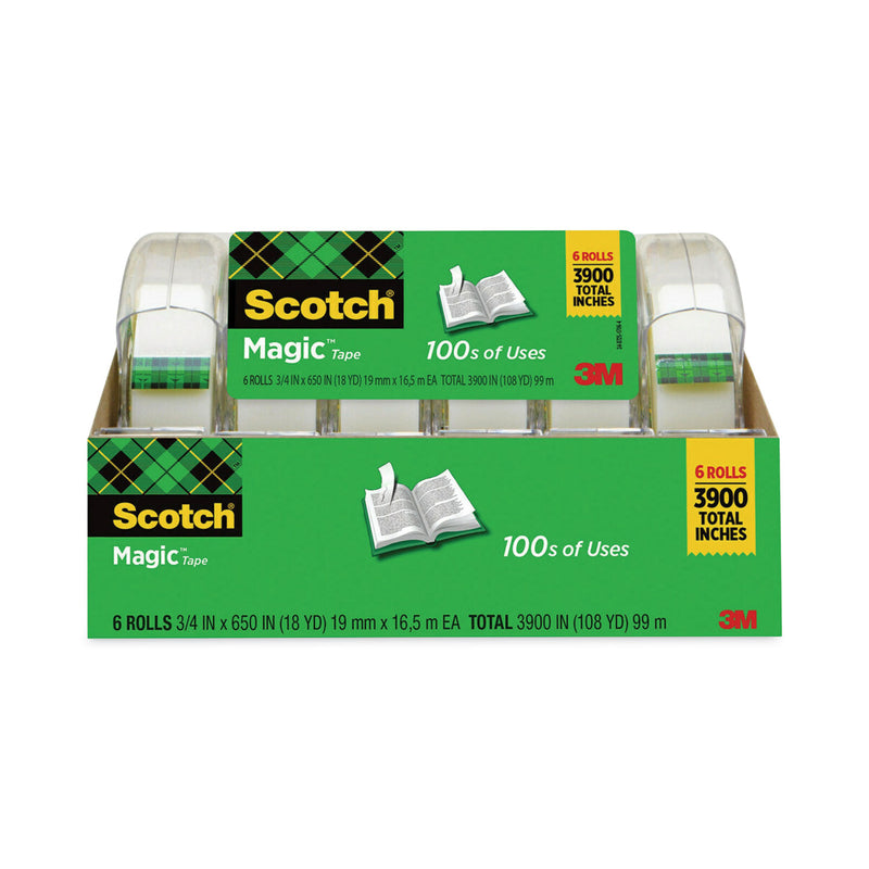 Scotch Magic Tape in Handheld Dispenser, 1" Core, 0.75" x 54.17 ft, Clear, 6/Pack