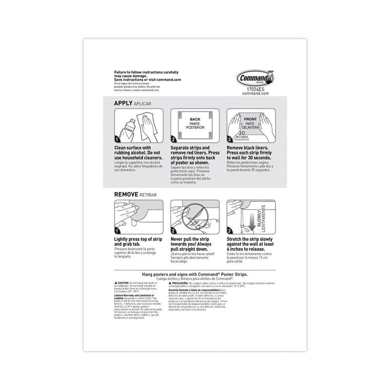 Command Poster Strips, Removable, Holds Up to 1 lb per Pair, 1.63 x 2.75, White, 256/Pack