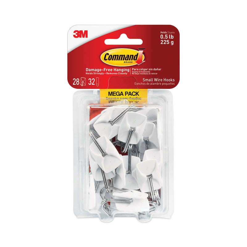 Command General Purpose Hooks, Small, 0.5 lb Cap, White, 28 Hooks and 32 Strips/Pack