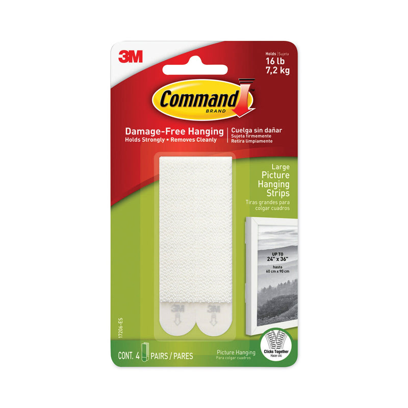 Command Picture Hanging Strips, Removable, Holds Up to 4 lbs per Pair, 0.5 x 3.63, White, 4 Pairs/Pack