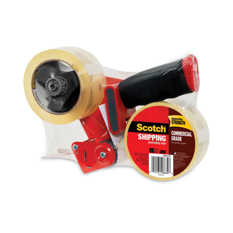 Scotch Packaging Tape Dispenser with Two Rolls of Tape, 3" Core, For Rolls Up to 0.75" x 60 yds, Red
