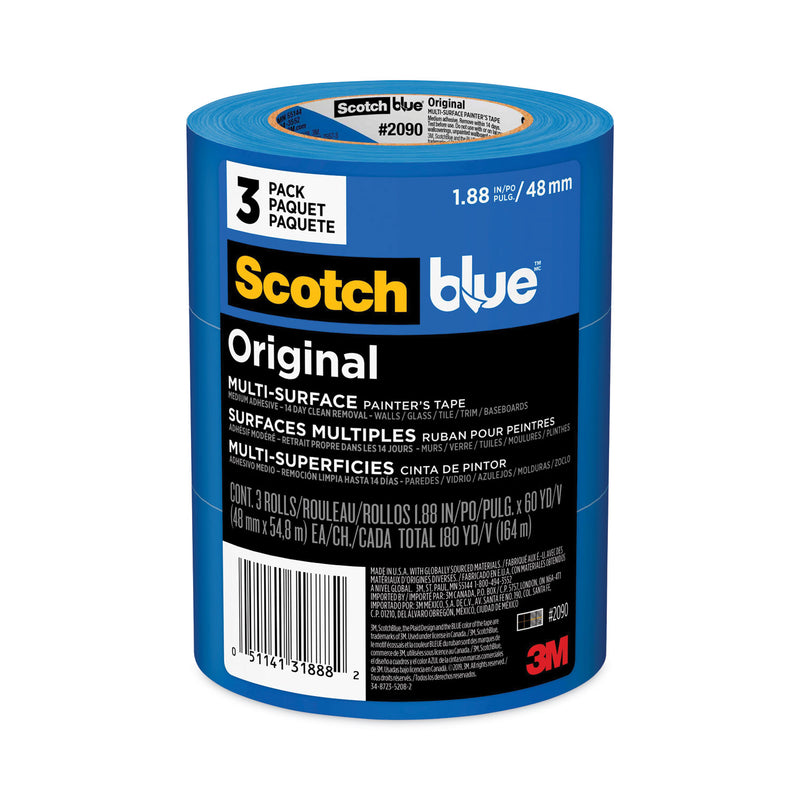 ScotchBlue Original Multi-Surface Painter's Tape, 3" Core, 1.88" x 60 yds, Blue, 3/Pack