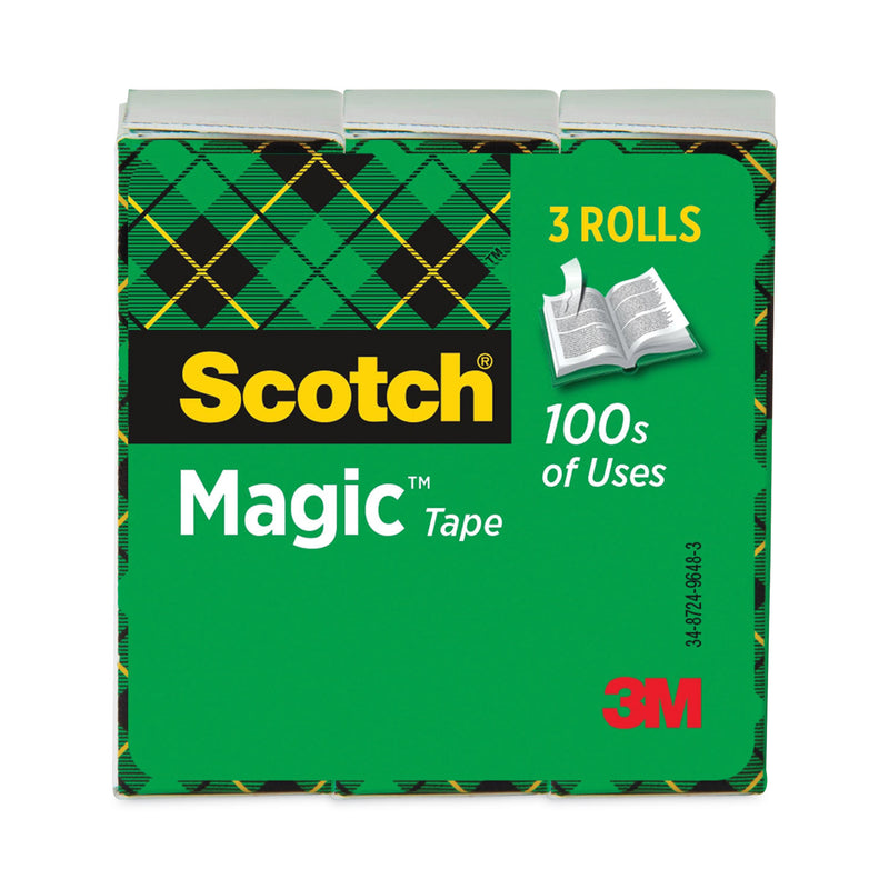 Scotch Magic Tape Refill, 3" Core, 1" x 72 yds, Clear, 3/Pack