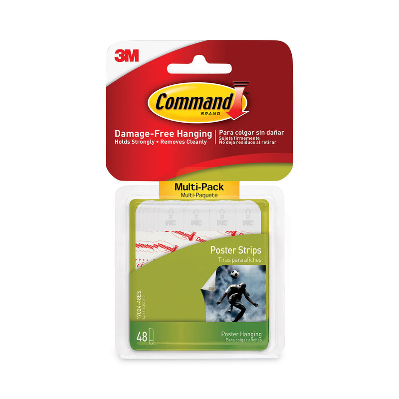 Command Poster Strips Value Pack, Removable, Holds Up to 1 lb, 0.63 x 1.75, White, 48/Pack