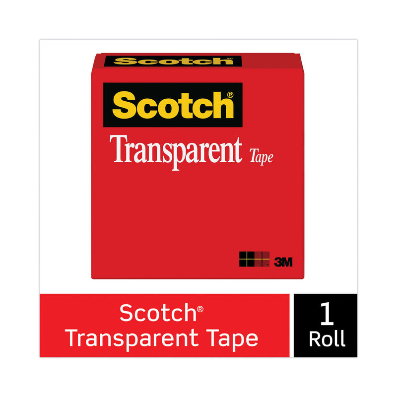 Scotch Transparent Tape, 3" Core, 1" x 72 yds, Transparent
