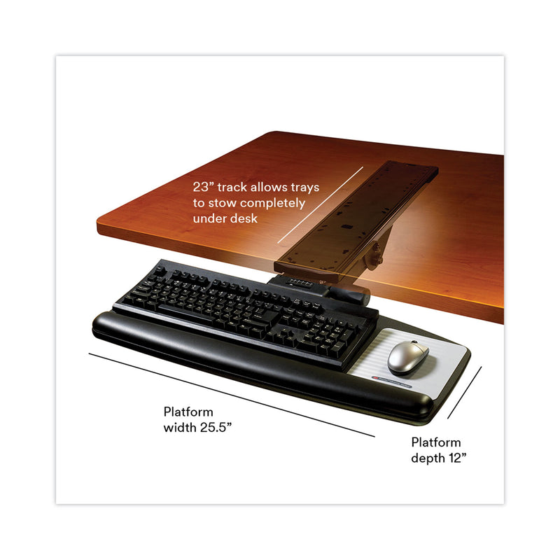 3M Easy Adjust Keyboard Tray, Standard Platform, 23" Track, Black