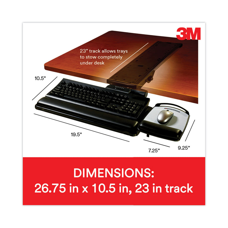 3M Sit/Stand Easy Adjust Keyboard Tray, Highly Adjustable Platform,, Black