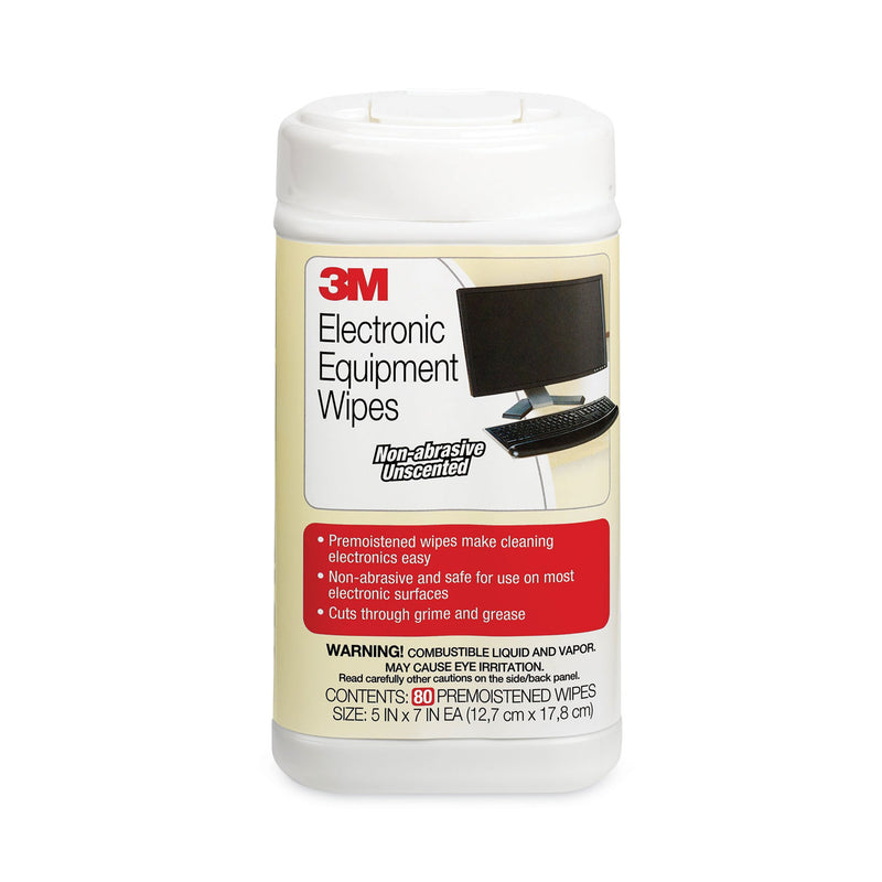 3M Electronic Equipment Cleaning Wipes, 5.5 x 6.75, White, 80/Canister