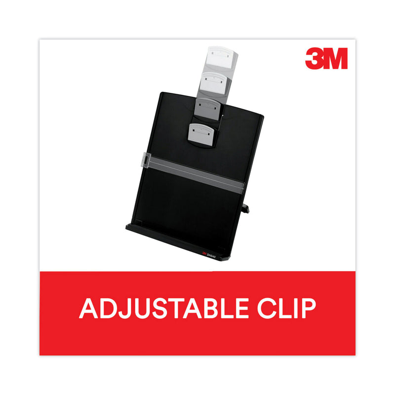3M Fold-Flat Freestanding Desktop Copyholder, 150 Sheet Capacity, Plastic, Black/Silver Clip