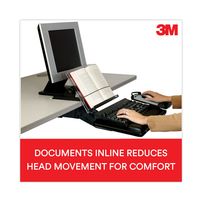 3M In-Line Adjustable Desktop Copyholder,150 Sheet Capacity, Plastic, Black/Clear