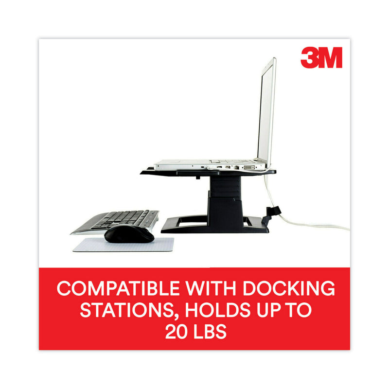 3M Adjustable Notebook Riser, 13" x 13" x 4" to 6", Black, Supports 20 lbs